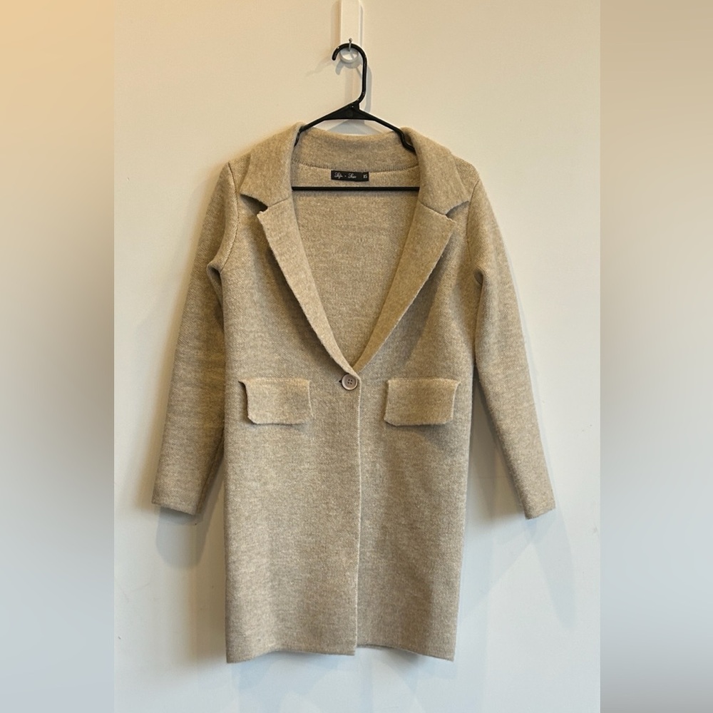 Lyla + Luxe Knit Beige Coat | Longline Sweater Coat | XS